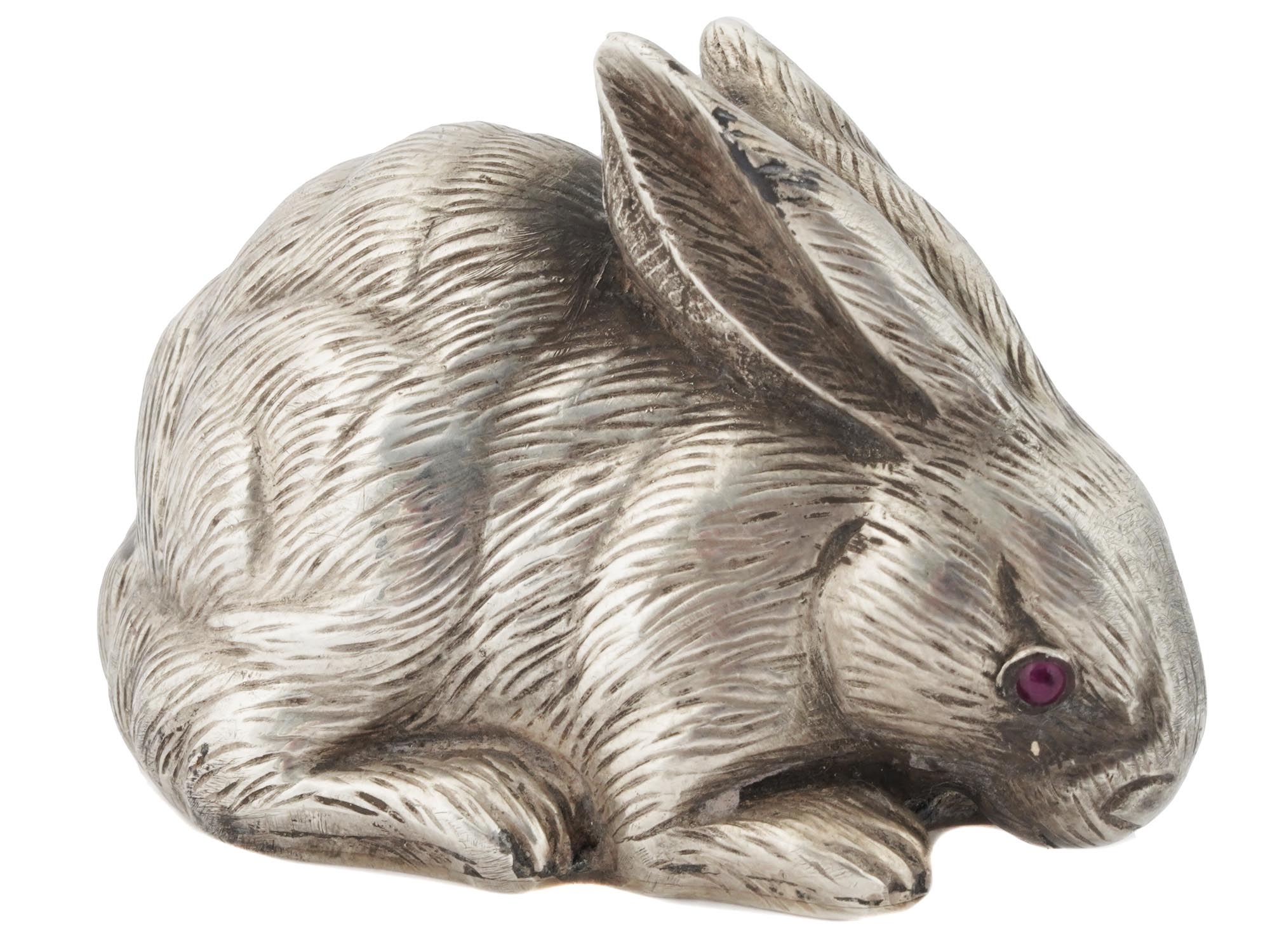 RUSSIAN 84 SILVER RABBIT FIGURINE WITH RUBY EYES PIC-0